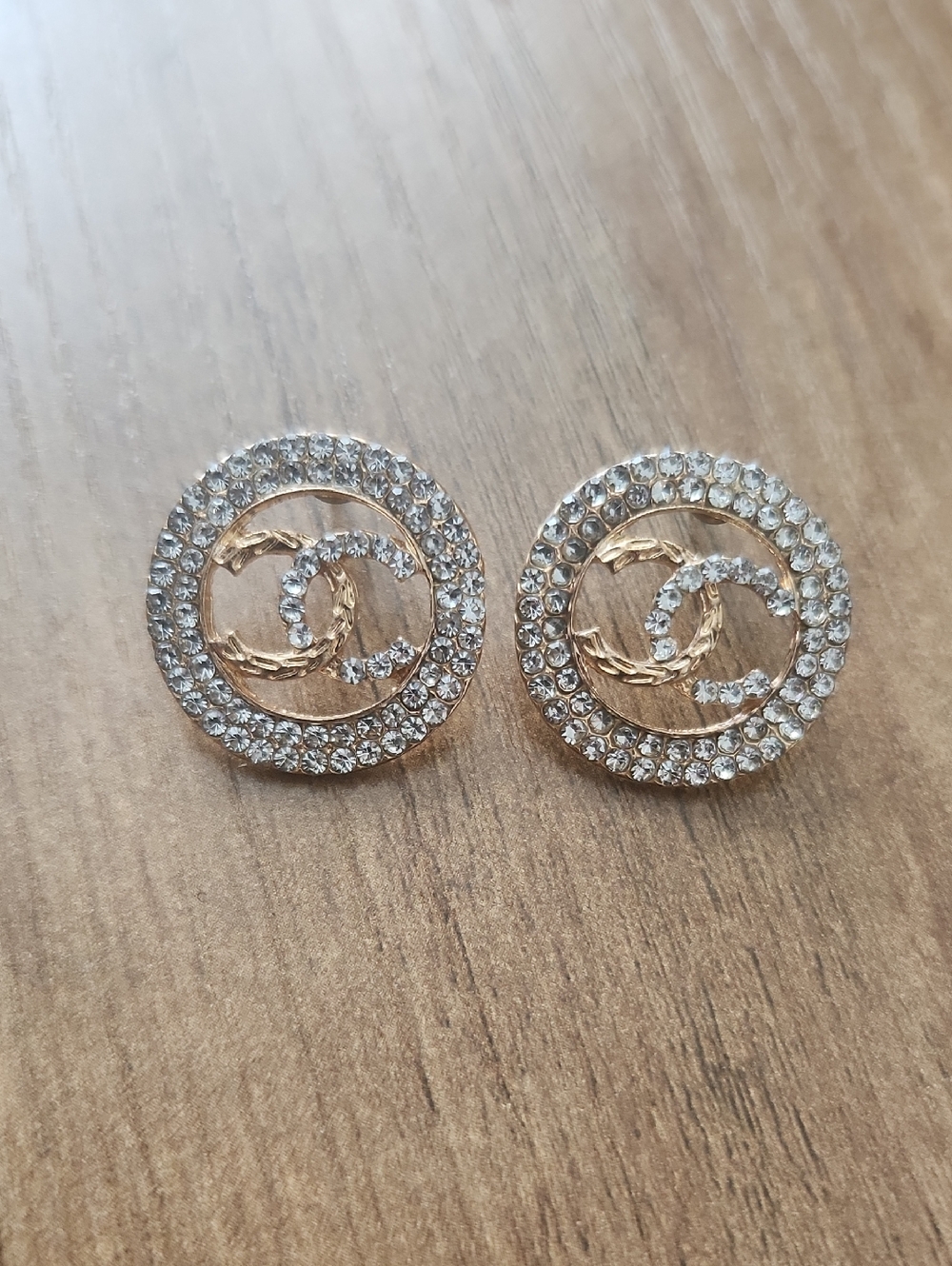 Crystal-Embellished Gold Tone Round Earrings - Designer-Inspired